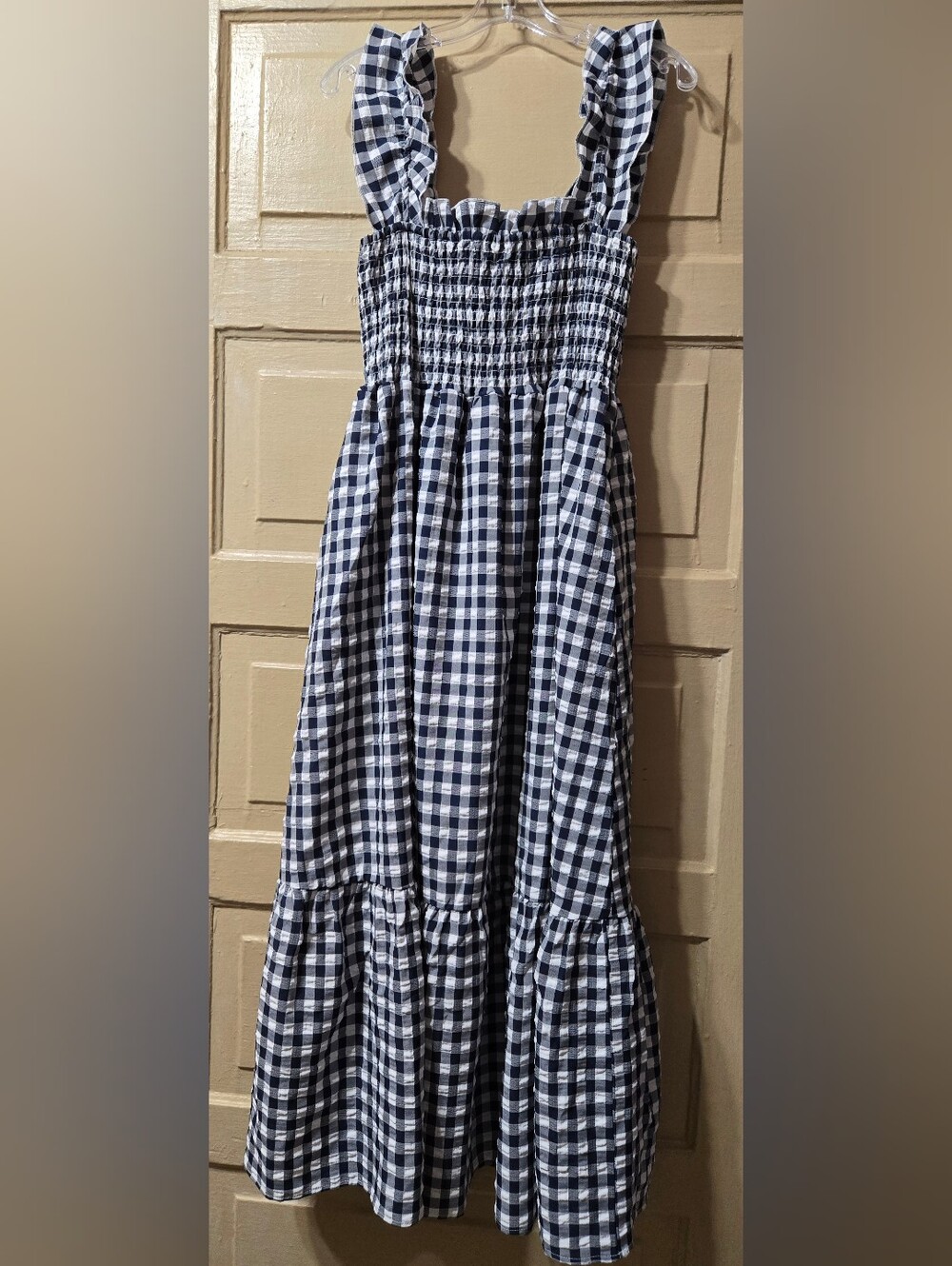 Boutique Blue White Gingham Maxi Sun Dress Size: XL NWOT